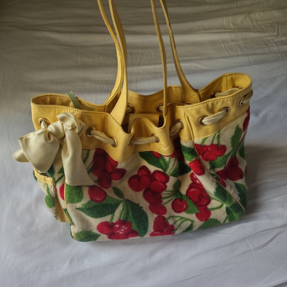 JUICY COUTURE Rare Cherry Print Yellow Cloth Purse